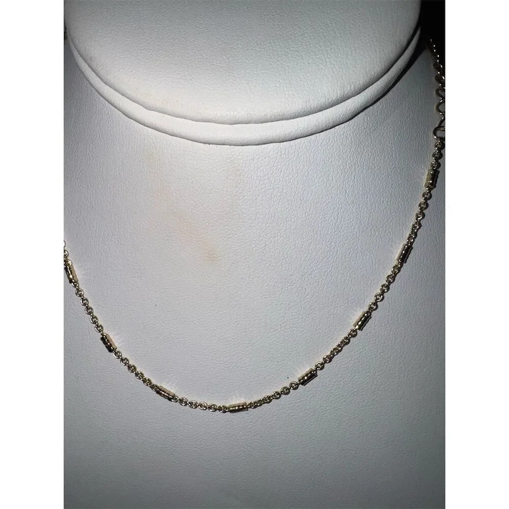 Dainty Gold-Tone Tube and Chain link Necklace 16” - Picture 3 of 14